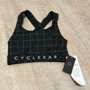CycleBar Sports Bra XS NWOT Black Grid Print Strappy Back Medium Support